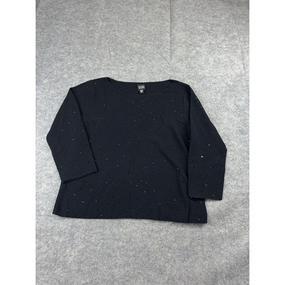 Eileen Fisher Womens S Italian Yarn‎ 100% Merino Wool Black Beaded Glitzy Classy